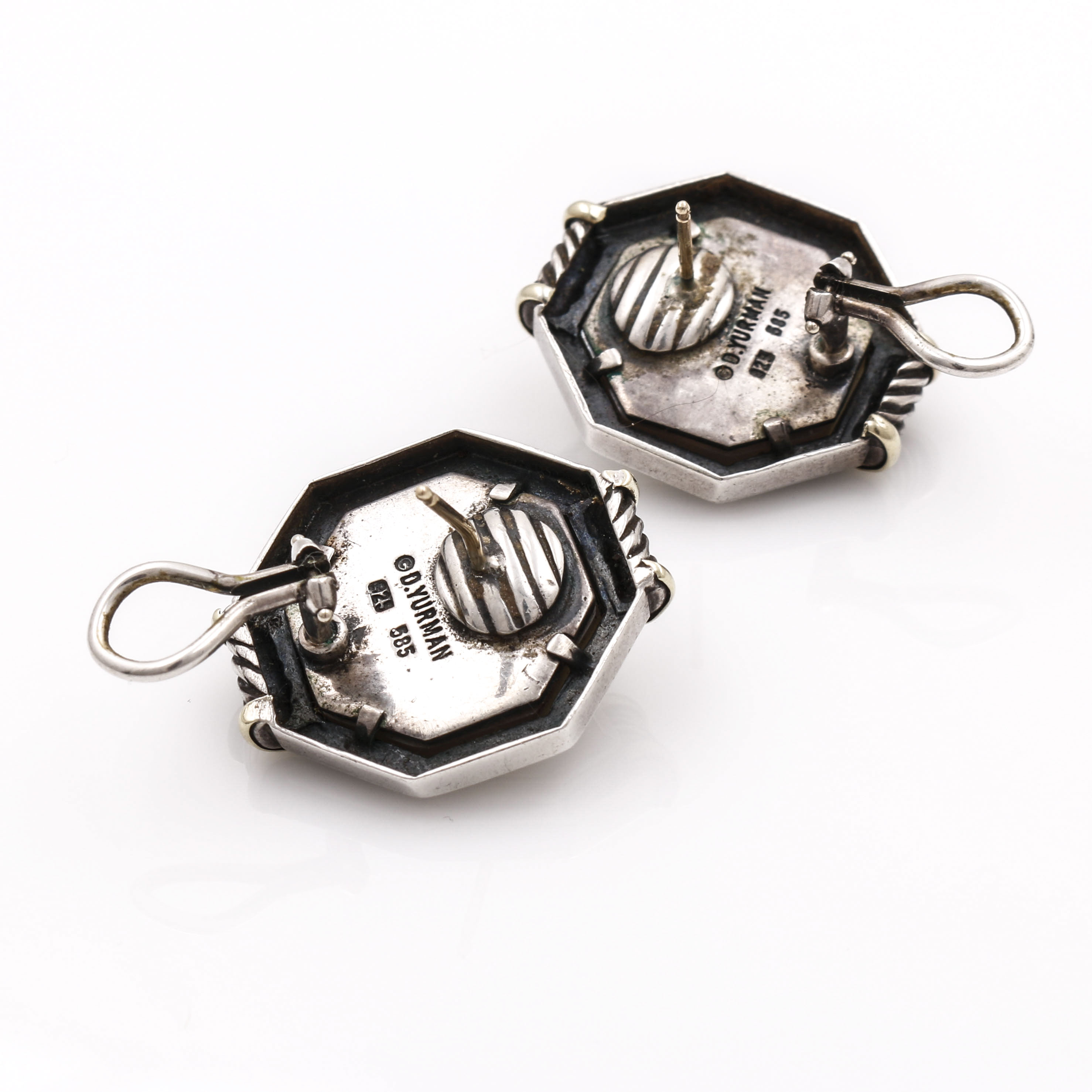 Vintage David Yurman Sterling Silver and 14K Earrings With Garnet