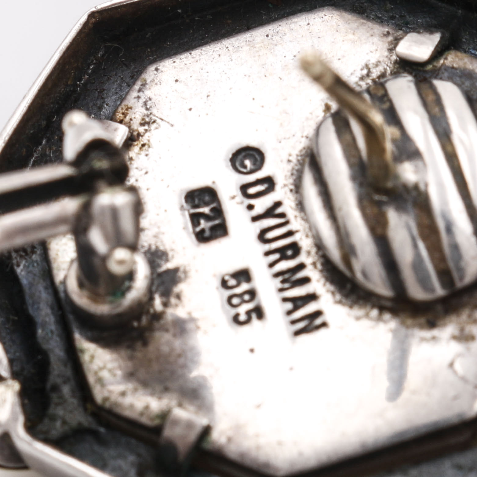 Vintage David Yurman Sterling Silver and 14K Earrings With Garnet