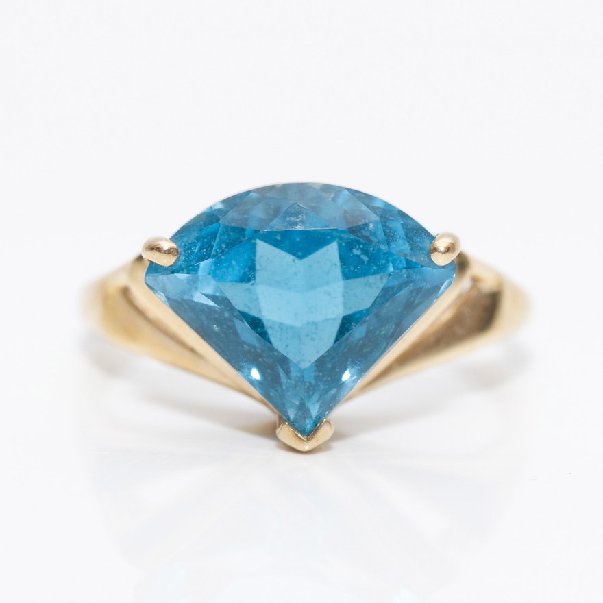 14K Yellow Gold Blue Topaz Modified Triangle Cut Ring