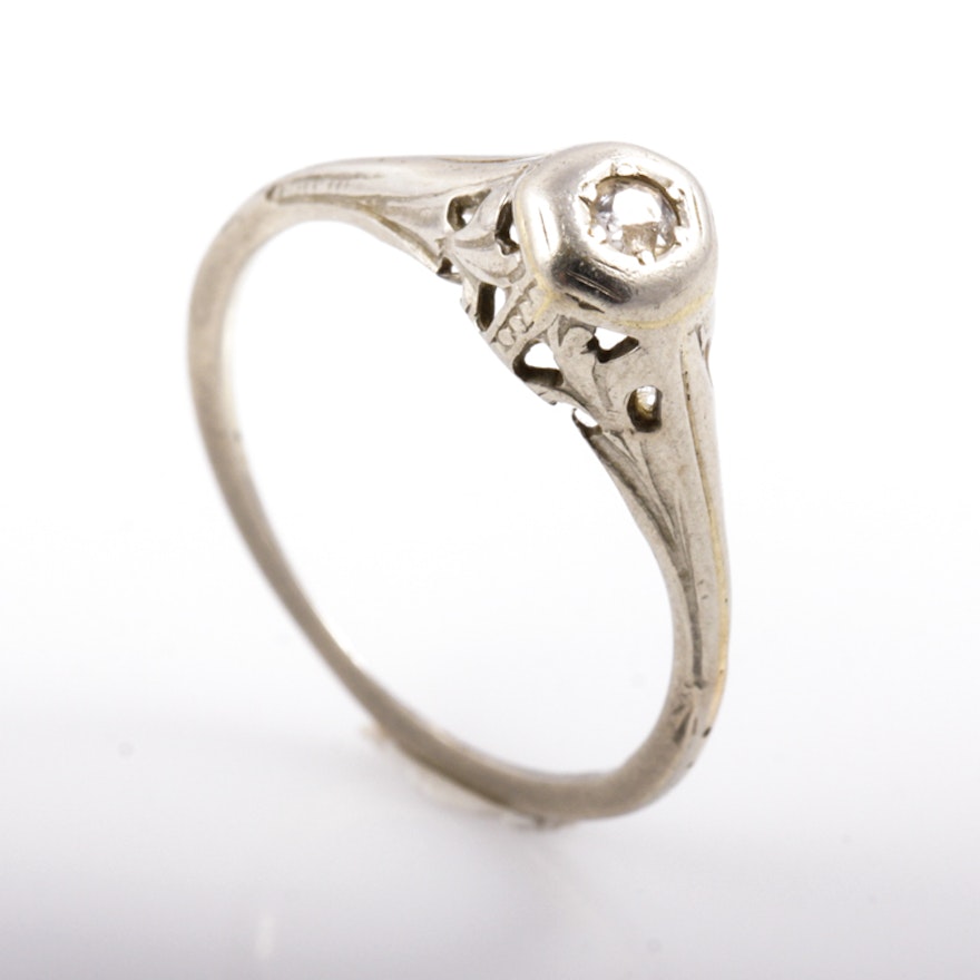Edwardian 14K White Gold and Diamond Engagement Ring