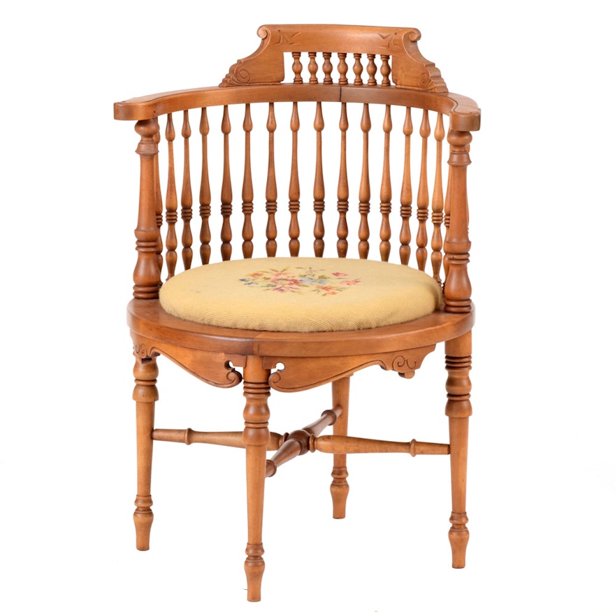 Antique Corner Chair with Needlepoint Seat