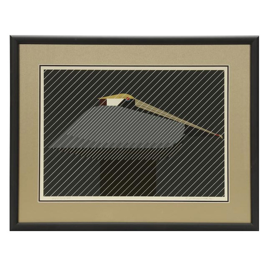 Charley Harper Signed Limited Edition Serigraph "Pelican in a Downpour"