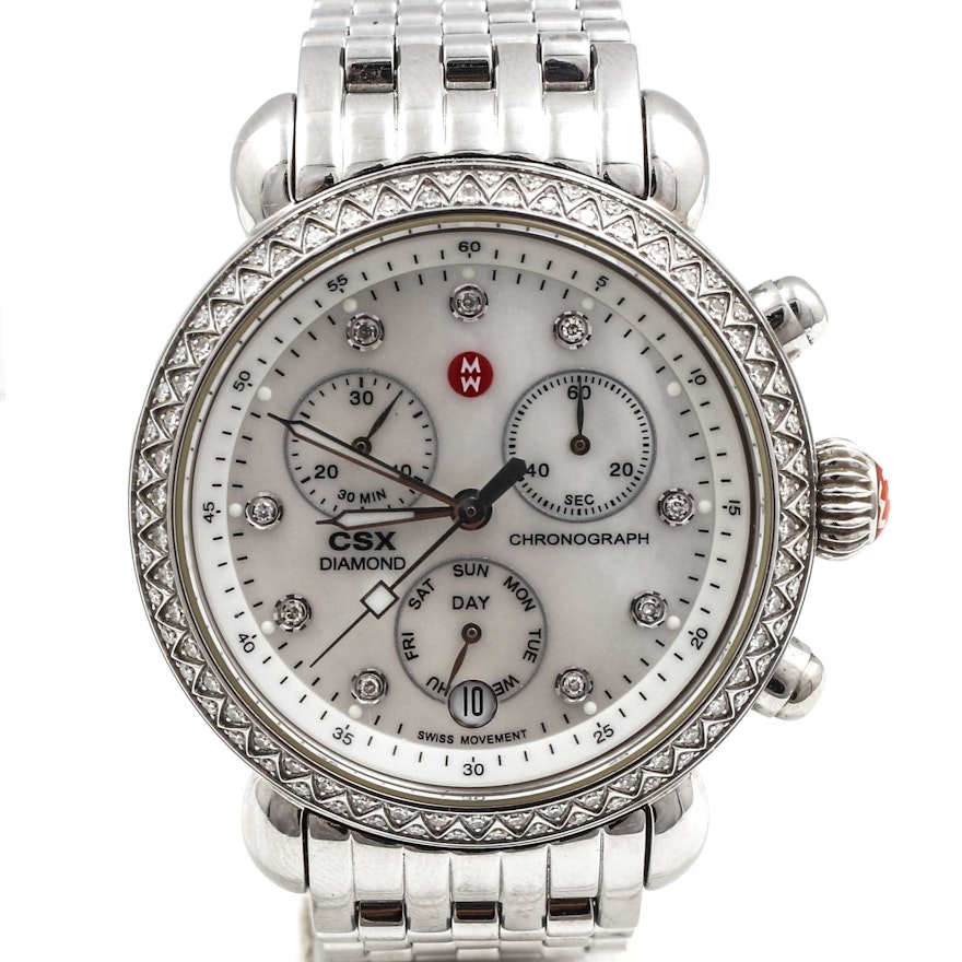 Michele Stainless Steel Diamond Wristwatch