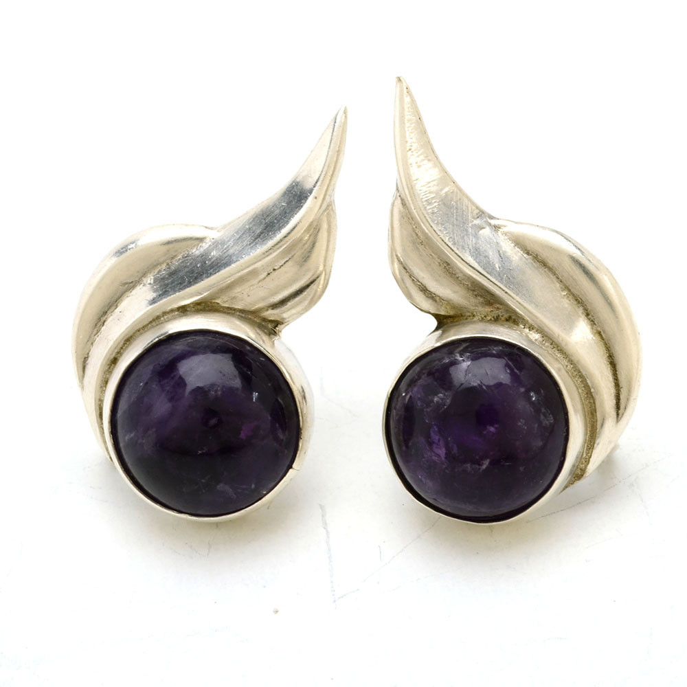 Sterling Silver Sugilite Cuff and Sterling and Amethyst Earrings