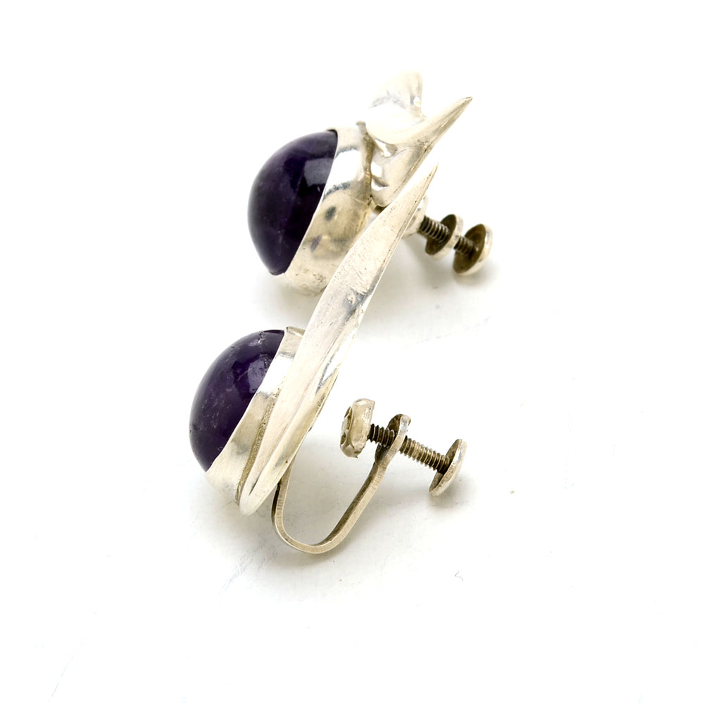 Sterling Silver Sugilite Cuff and Sterling and Amethyst Earrings