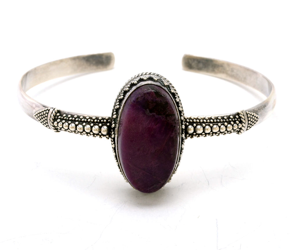 Sterling Silver Sugilite Cuff and Sterling and Amethyst Earrings