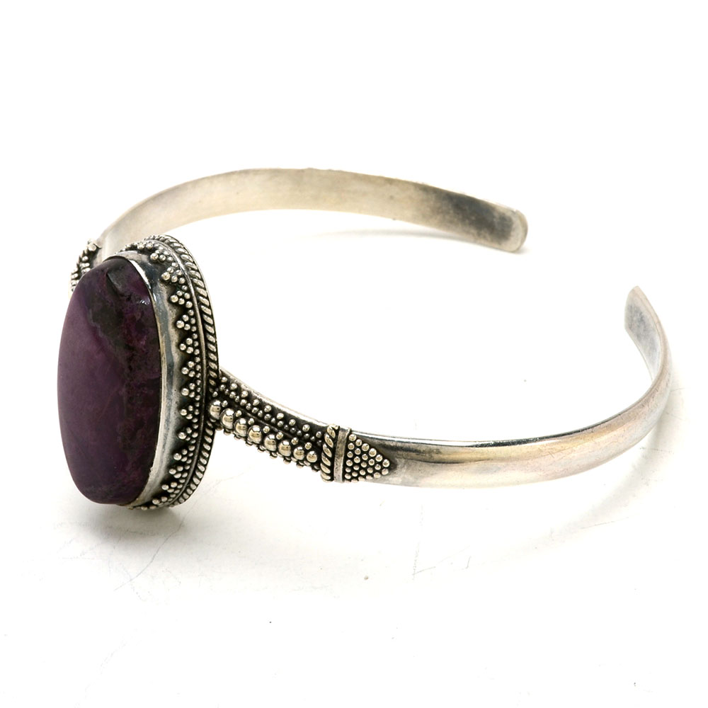 Sterling Silver Sugilite Cuff and Sterling and Amethyst Earrings