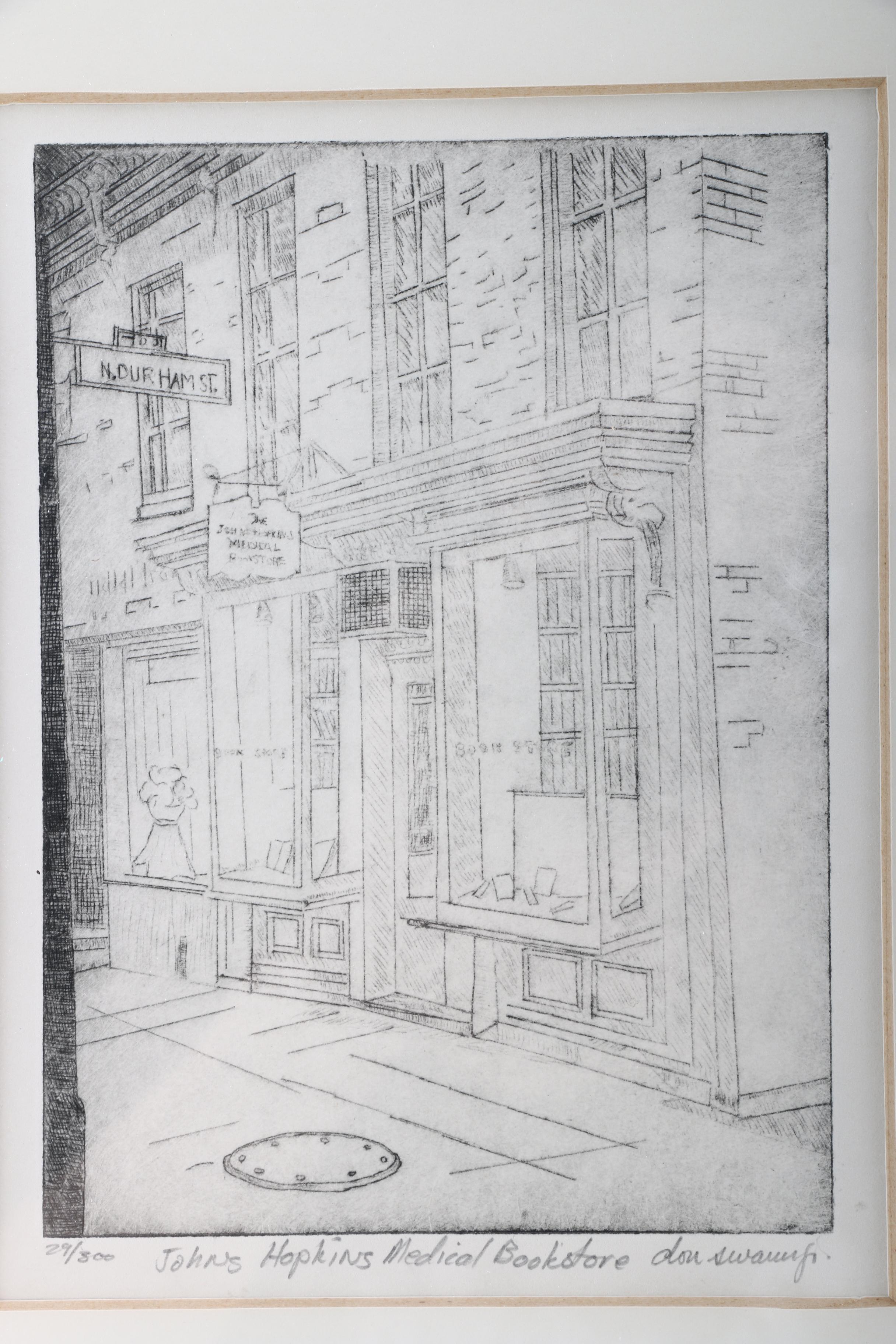 Don Swann Jr. Limited Edition Etching "Johns Hopkins Medical Bookstore"