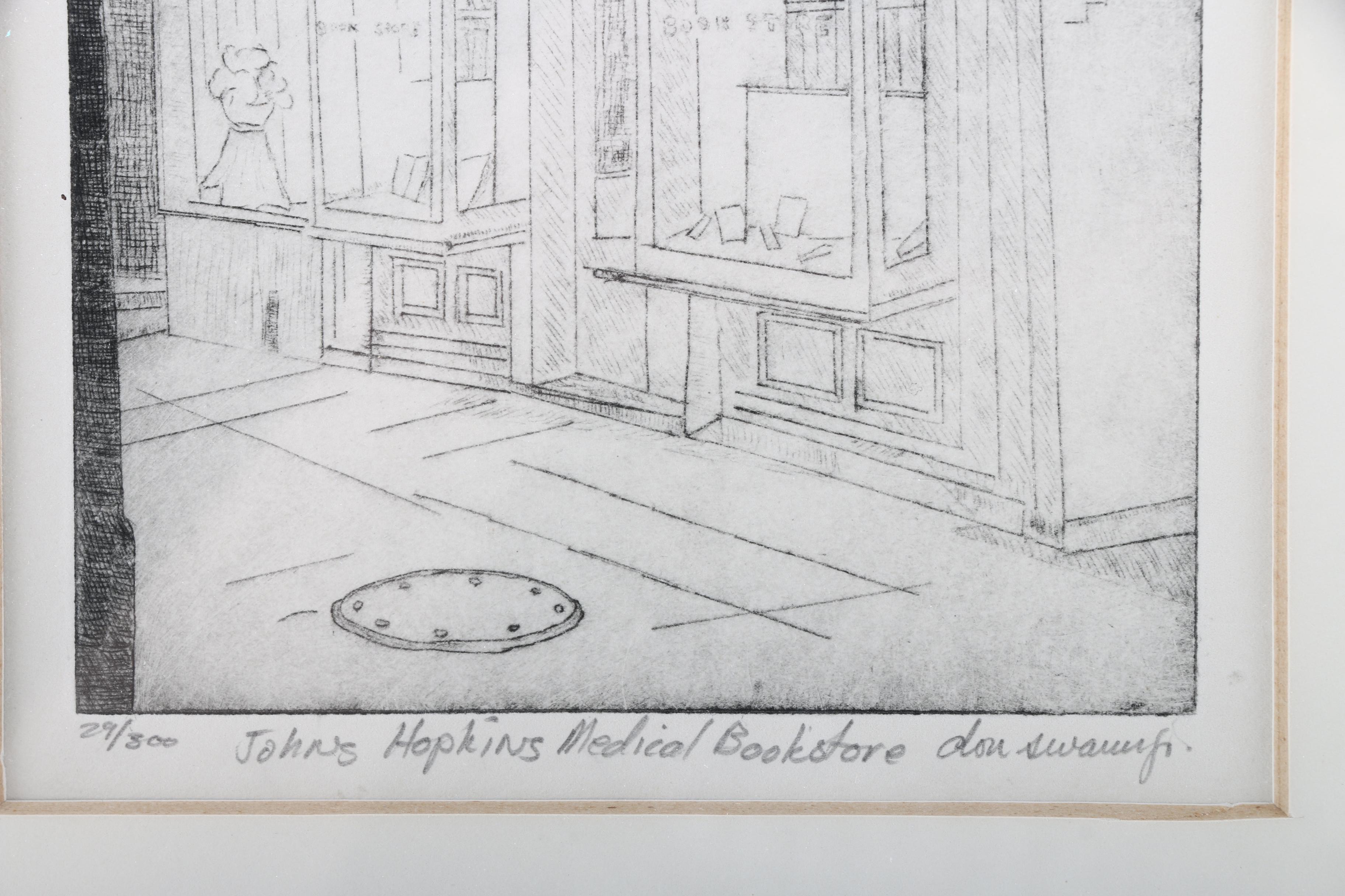 Don Swann Jr. Limited Edition Etching "Johns Hopkins Medical Bookstore"