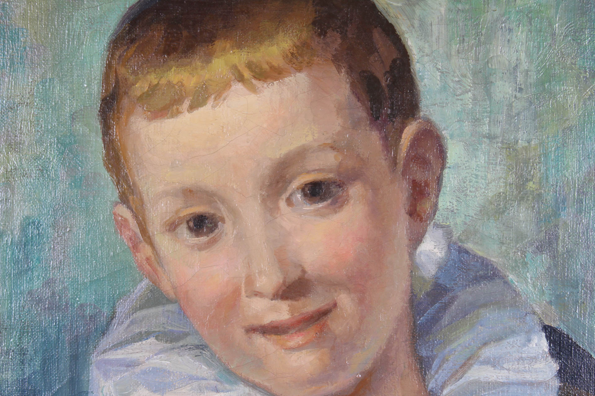 Vintage Oil Painting on Canvas of Boy Harlequin