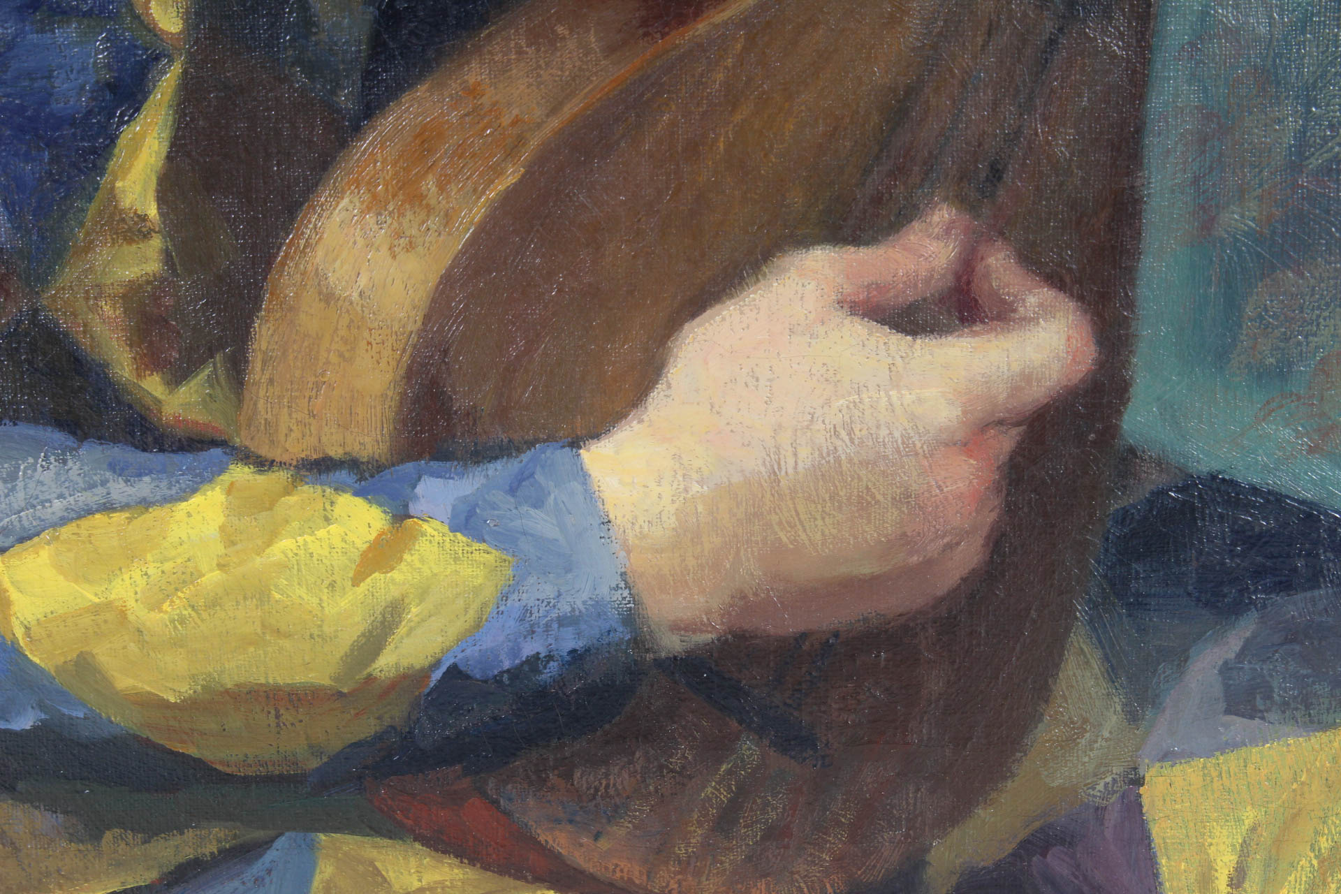 Vintage Oil Painting on Canvas of Boy Harlequin