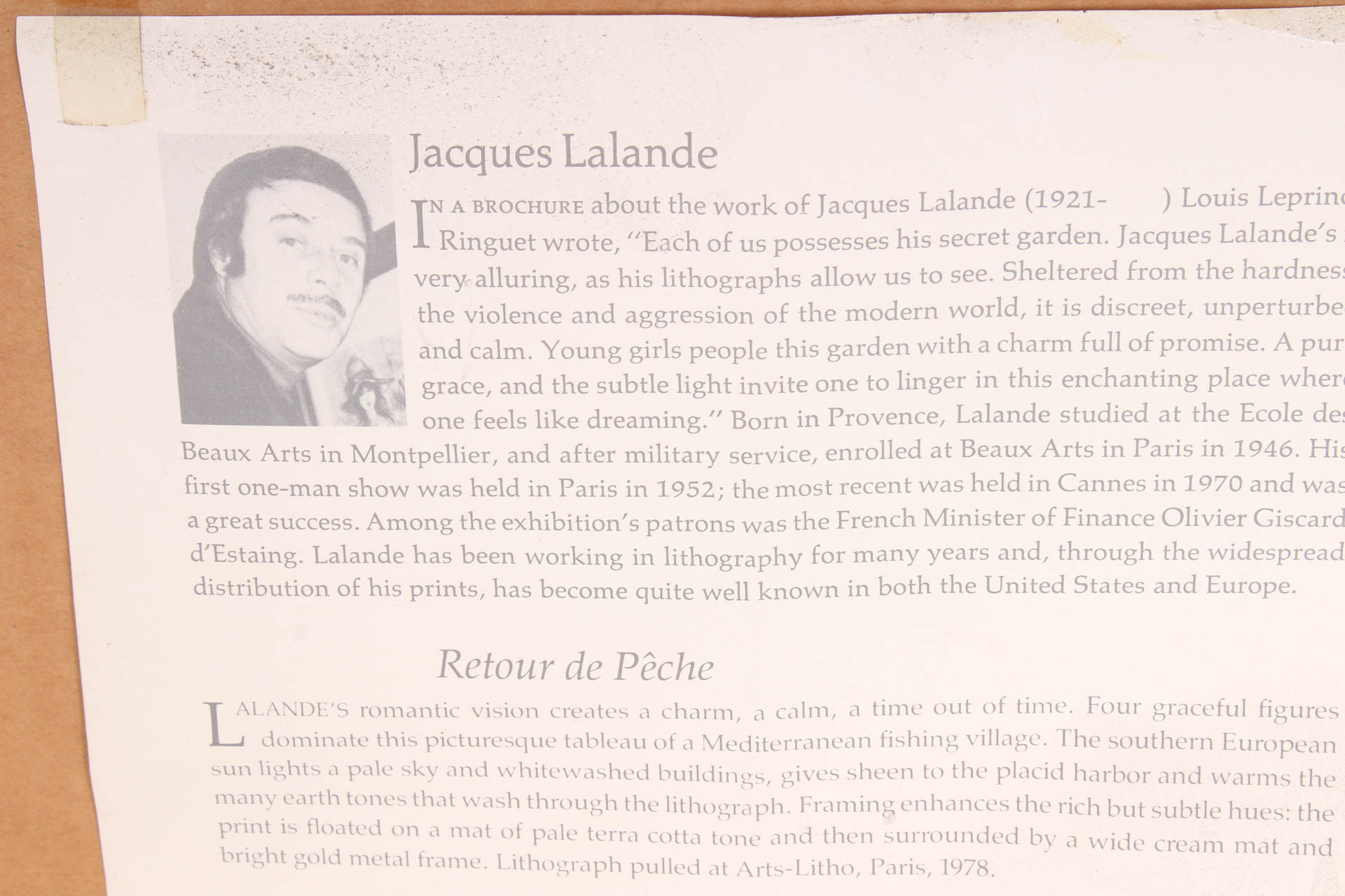 Jacques Lalande Limited Edition Lithograph "Retour de Peche"