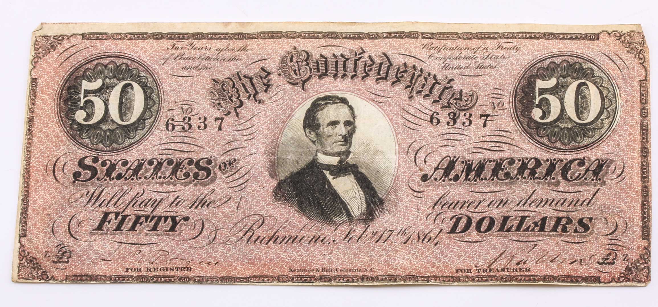 Fifty dollar Note from the Confederate States of America