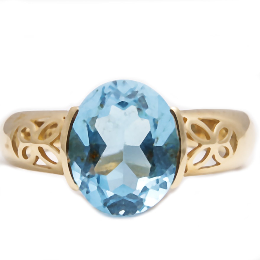 14K Gold Ring with Blue Topaz