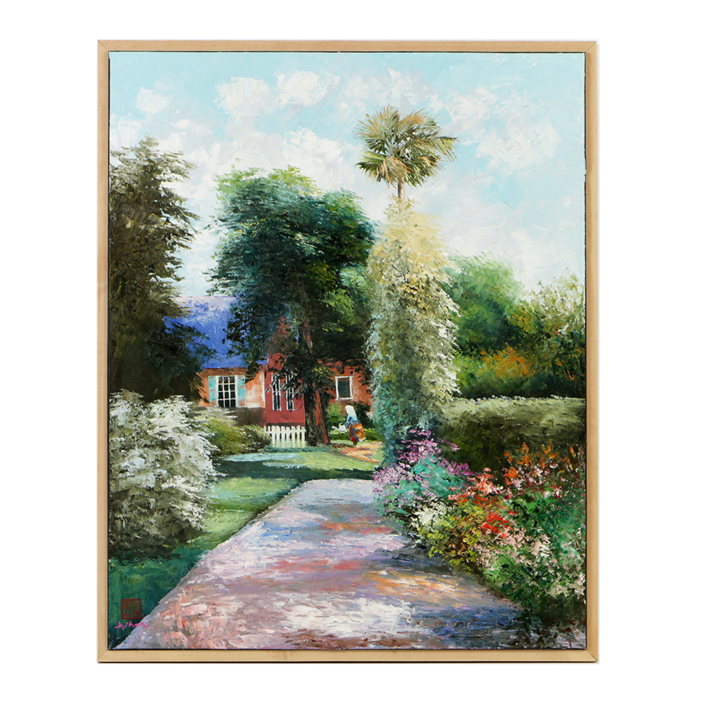 Hung Pham Oil Painting on Canvas of Impressionist Garden Landscape