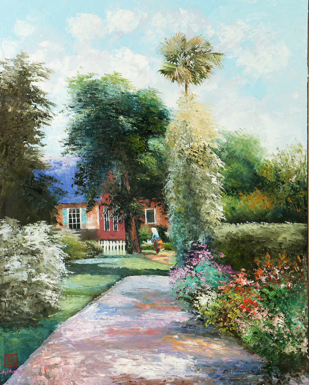 Hung Pham Oil Painting on Canvas of Impressionist Garden Landscape