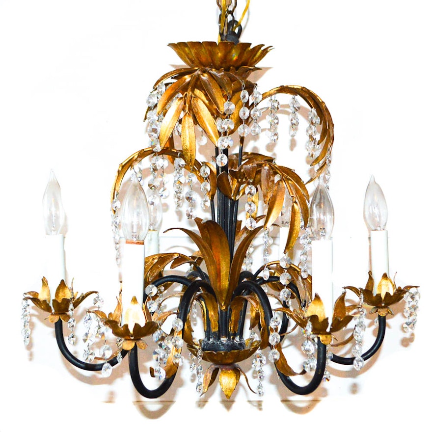 Gold Tone and Crystal Bead Chandelier