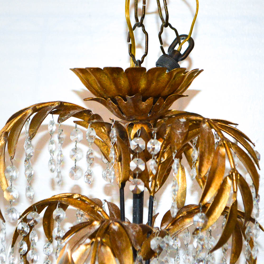 Gold Tone and Crystal Bead Chandelier