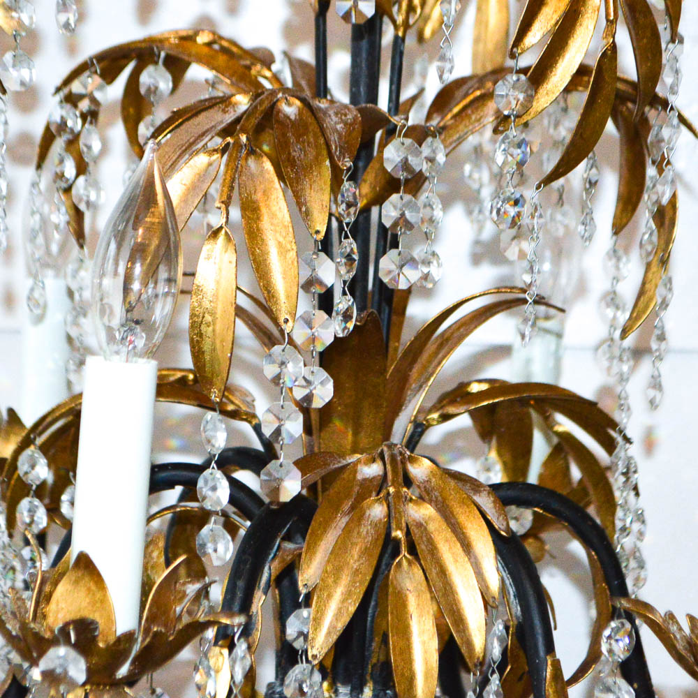 Gold Tone and Crystal Bead Chandelier
