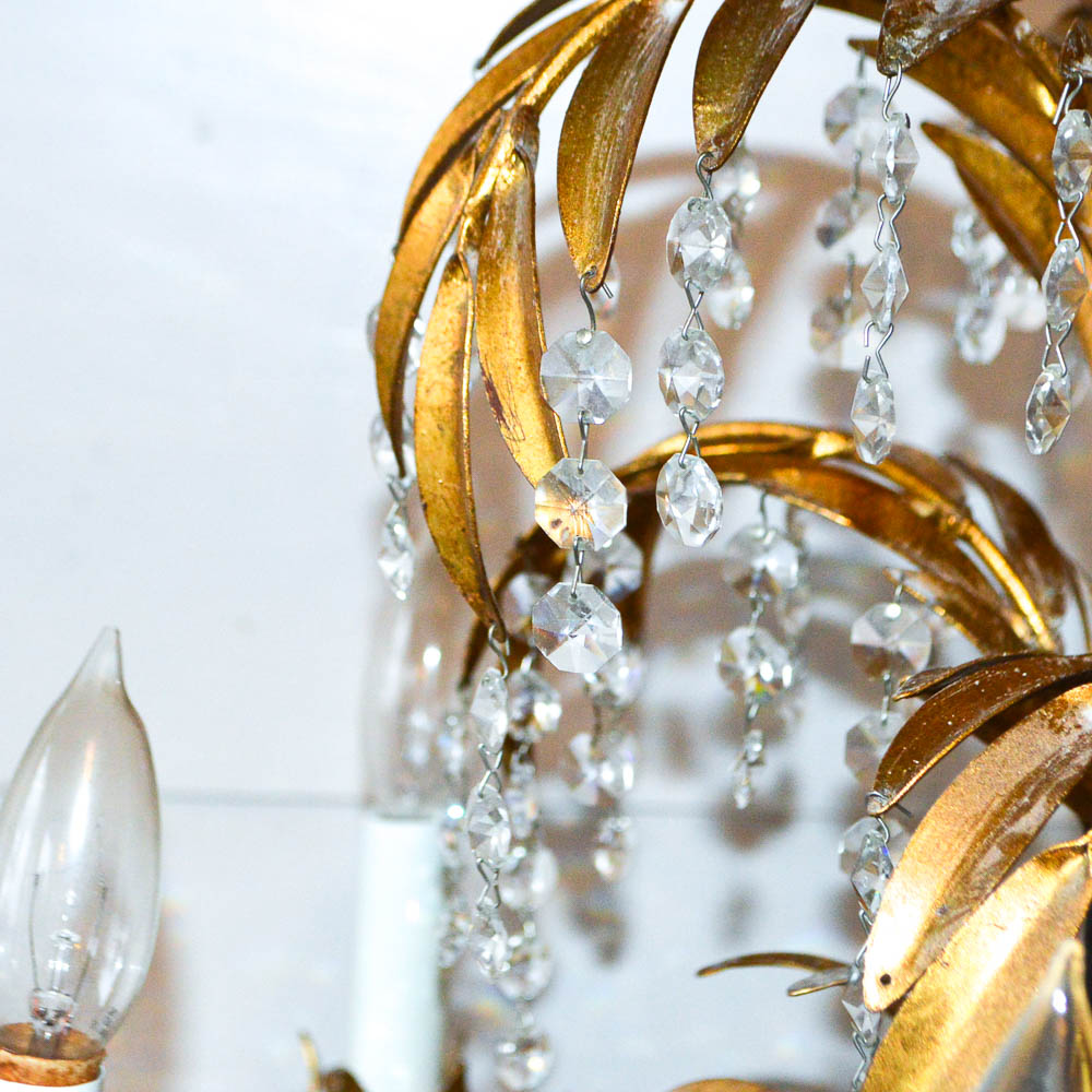 Gold Tone and Crystal Bead Chandelier