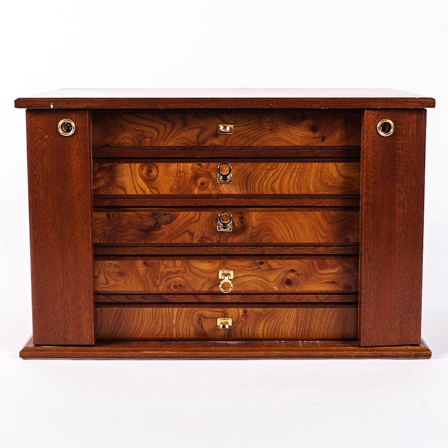 Burled Walnut Jewelry Chest