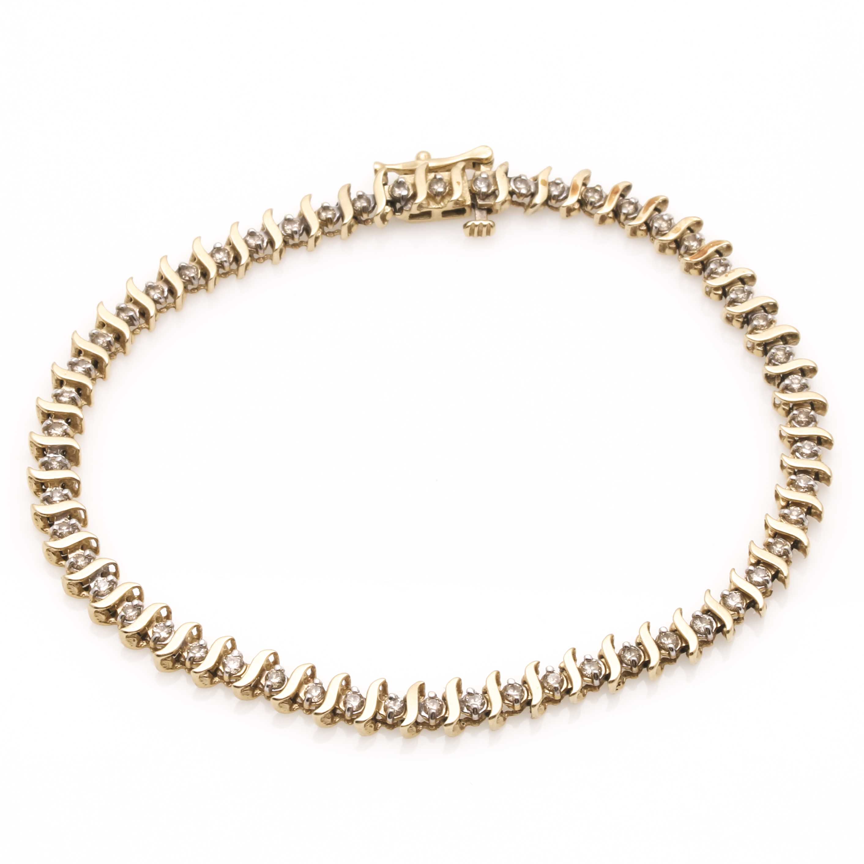 14K Yellow Gold Diamond Tennis Bracelet