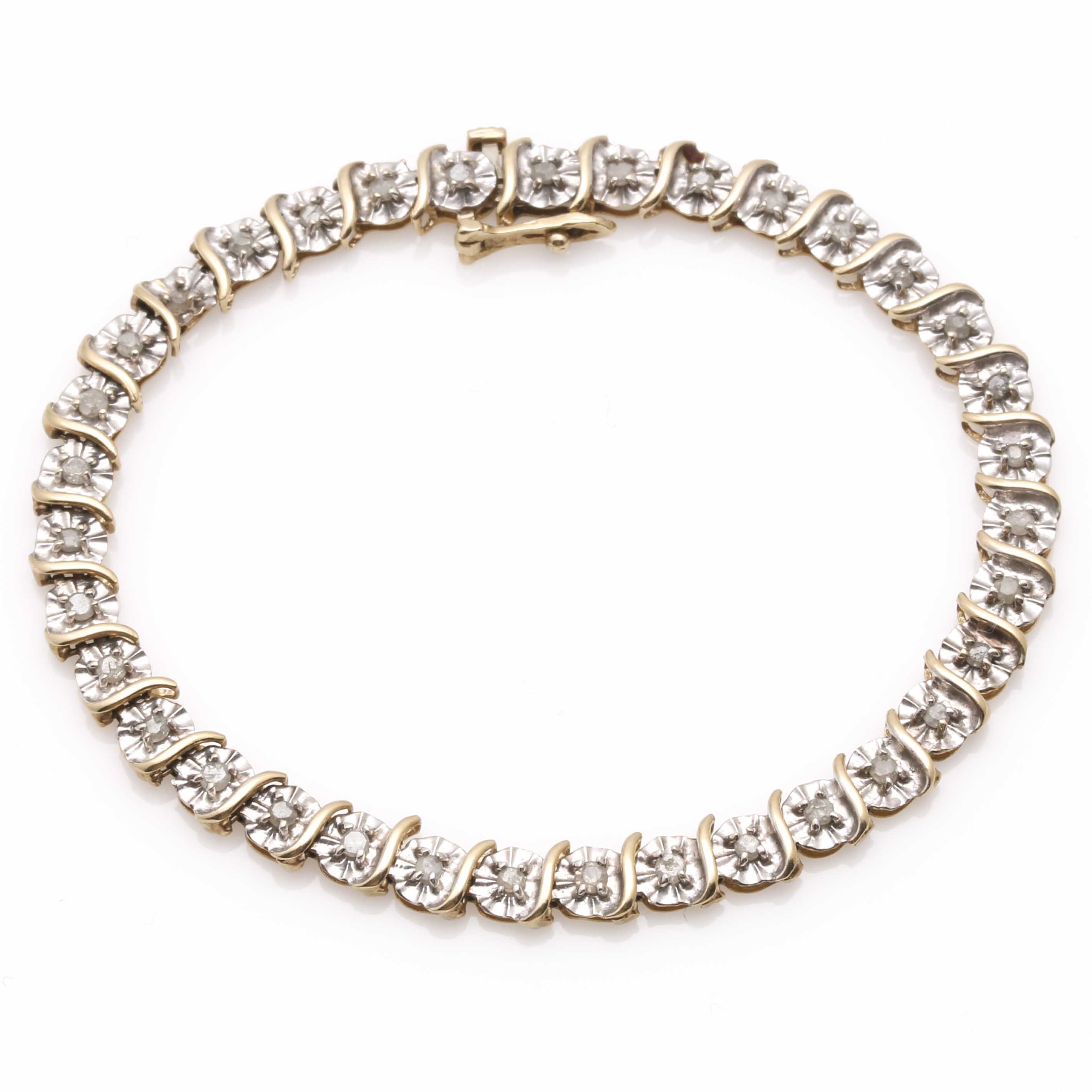 10K Yellow and White Gold Diamond Tennis Bracelet