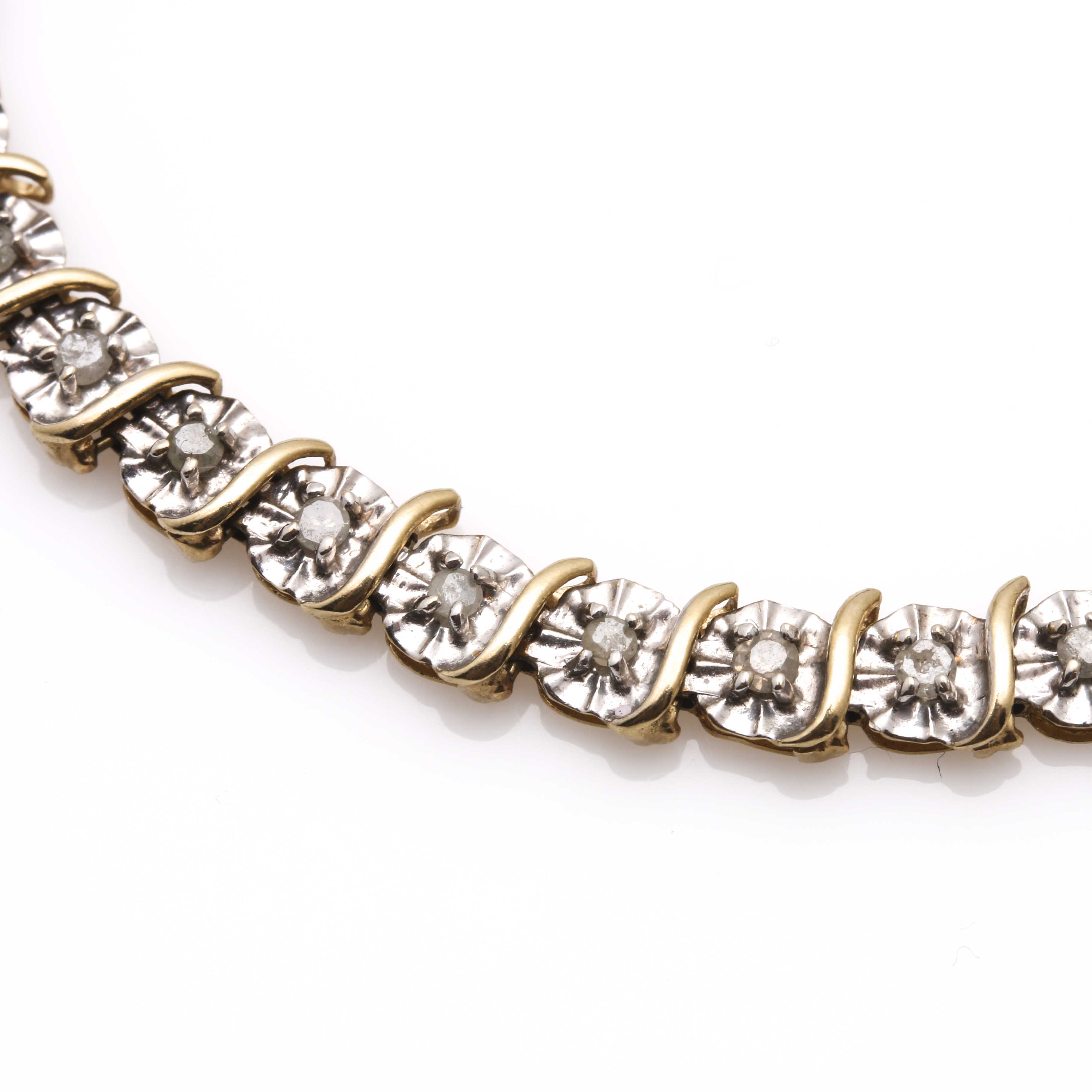 10K Yellow and White Gold Diamond Tennis Bracelet