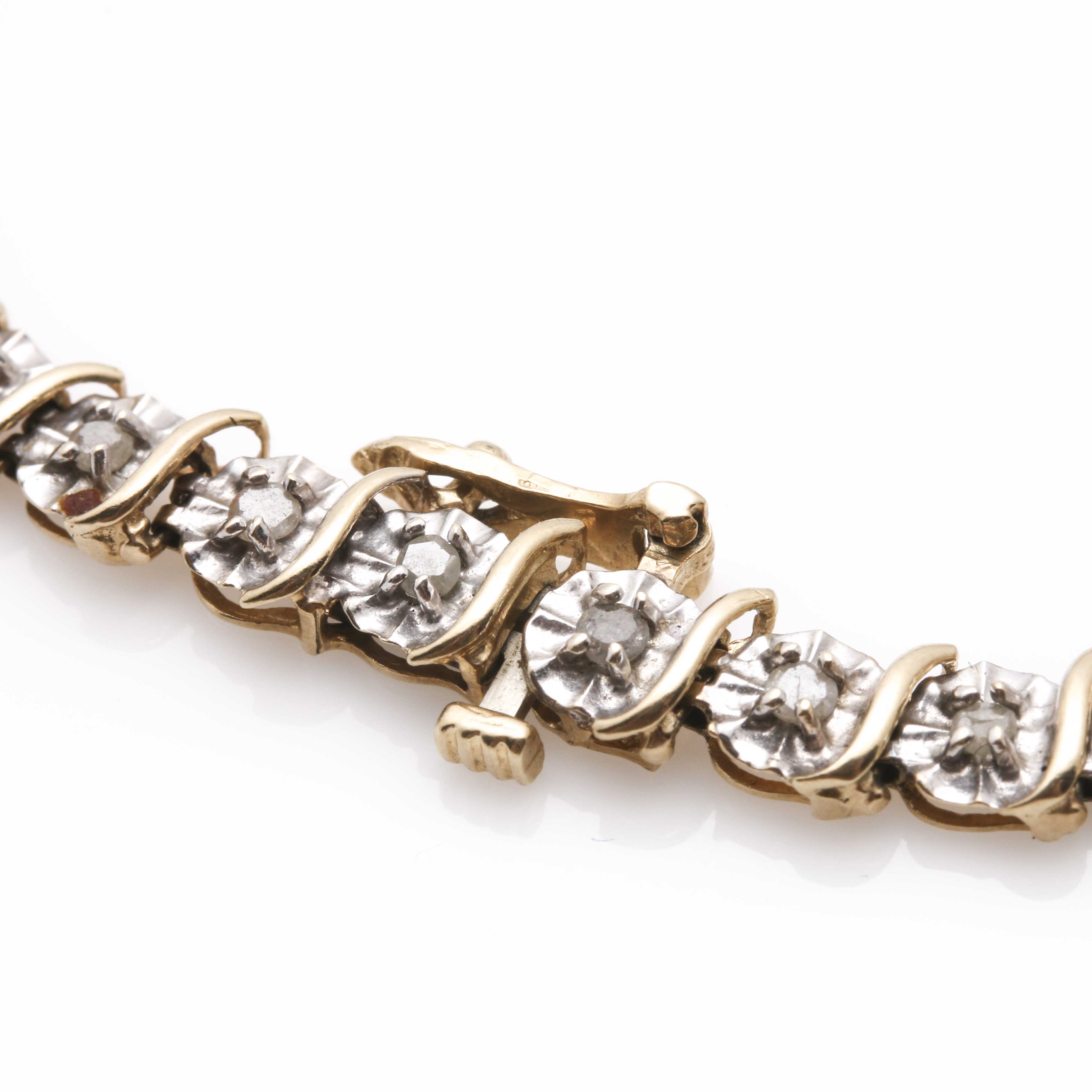 10K Yellow and White Gold Diamond Tennis Bracelet