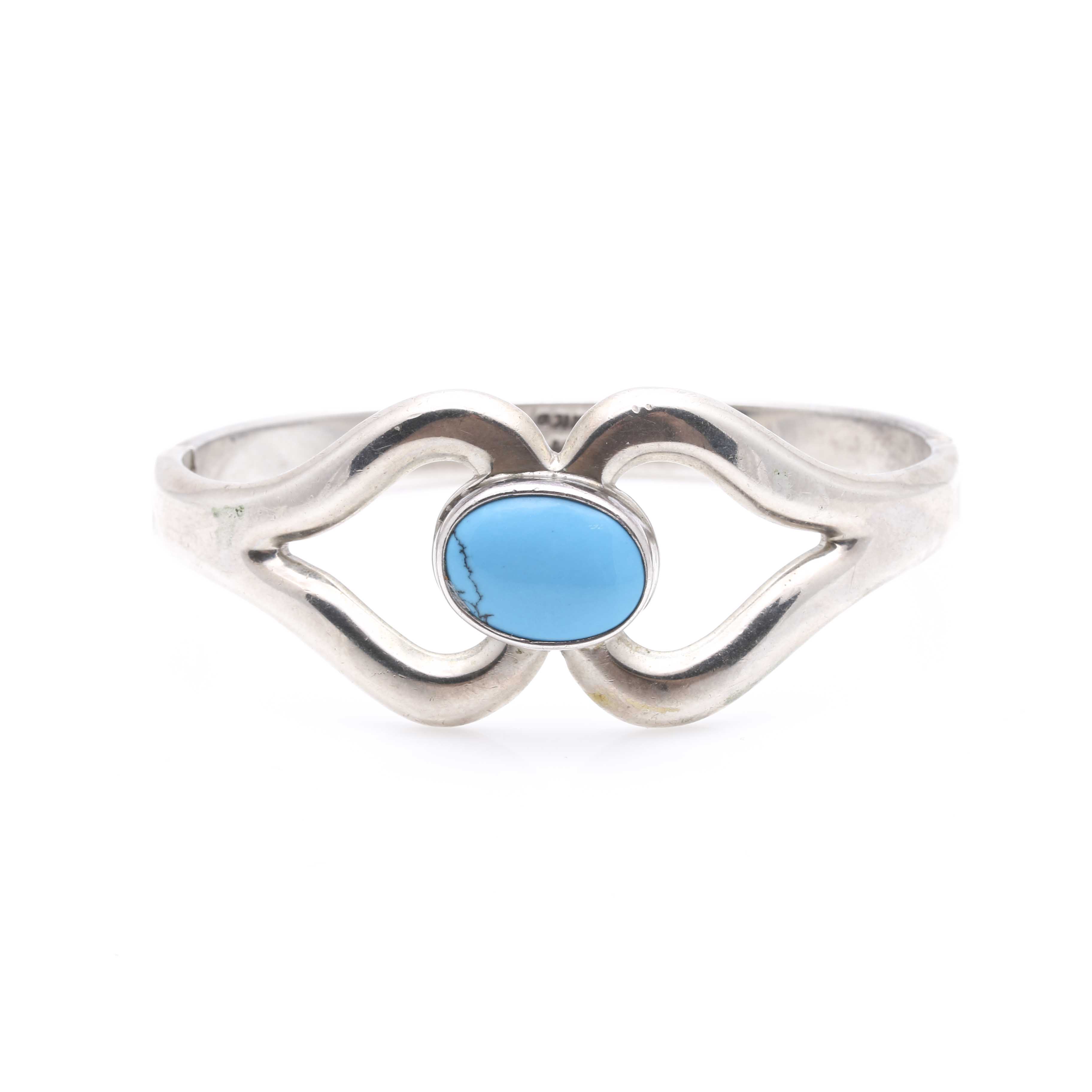 Sterling Silver Imitation Turquoise Bangle and Earrings