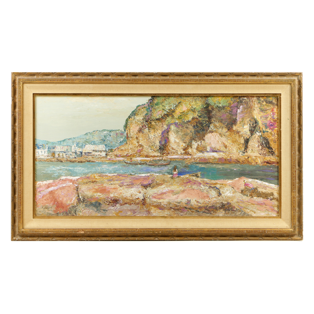 P. Black Impressionist Oil Painting on Canvas of Coastal Landscape
