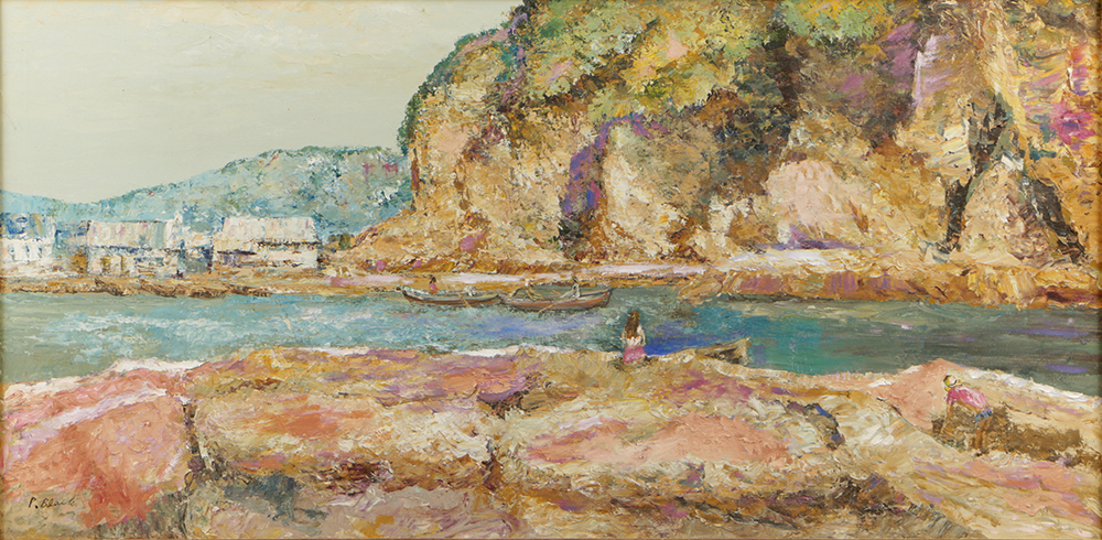 P. Black Impressionist Oil Painting on Canvas of Coastal Landscape