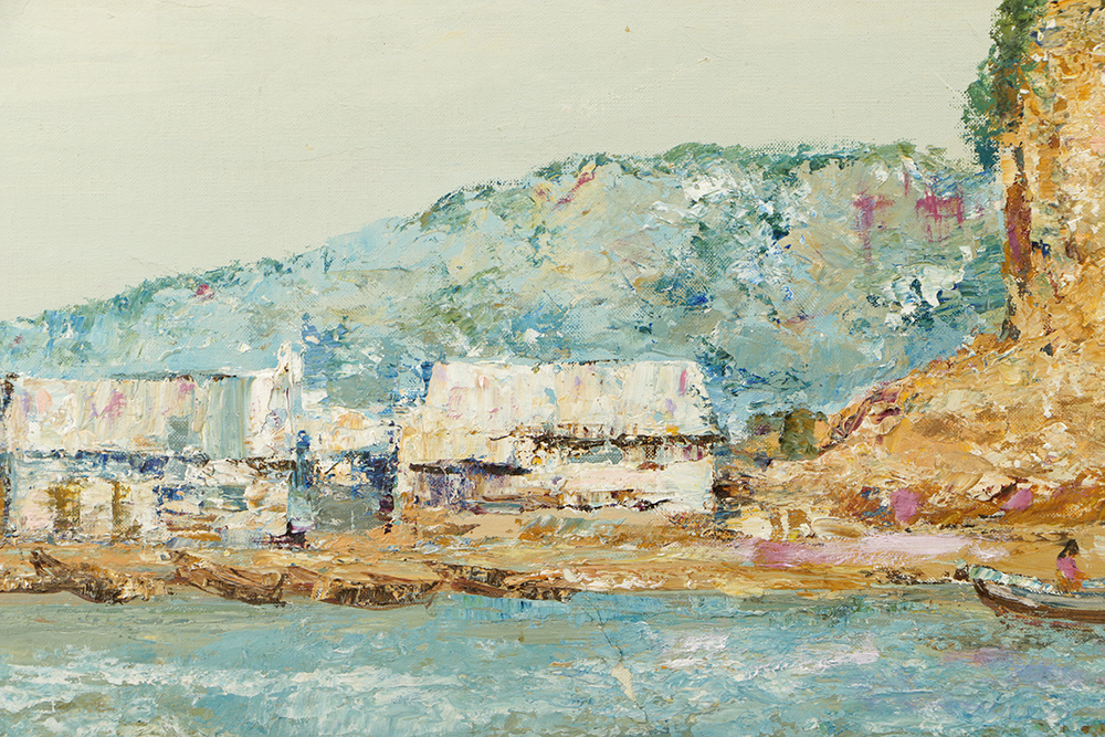 P. Black Impressionist Oil Painting on Canvas of Coastal Landscape