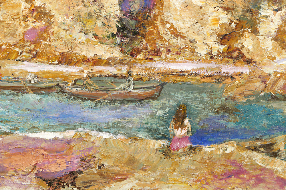 P. Black Impressionist Oil Painting on Canvas of Coastal Landscape