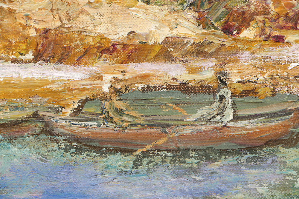 P. Black Impressionist Oil Painting on Canvas of Coastal Landscape