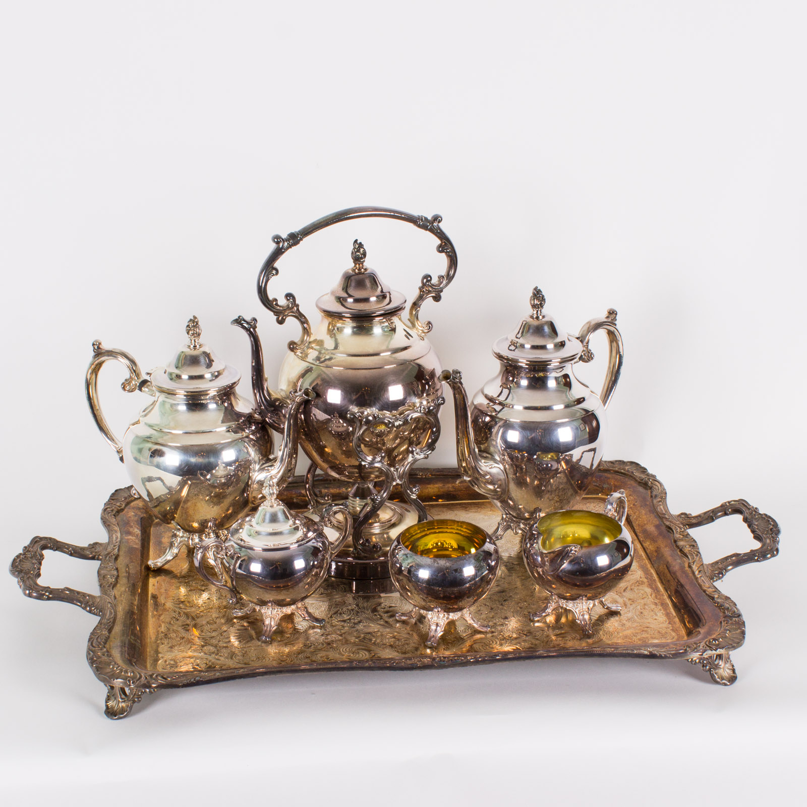 WM Rogers Silver Plate Tea Service Set and a Silver Plate Tray