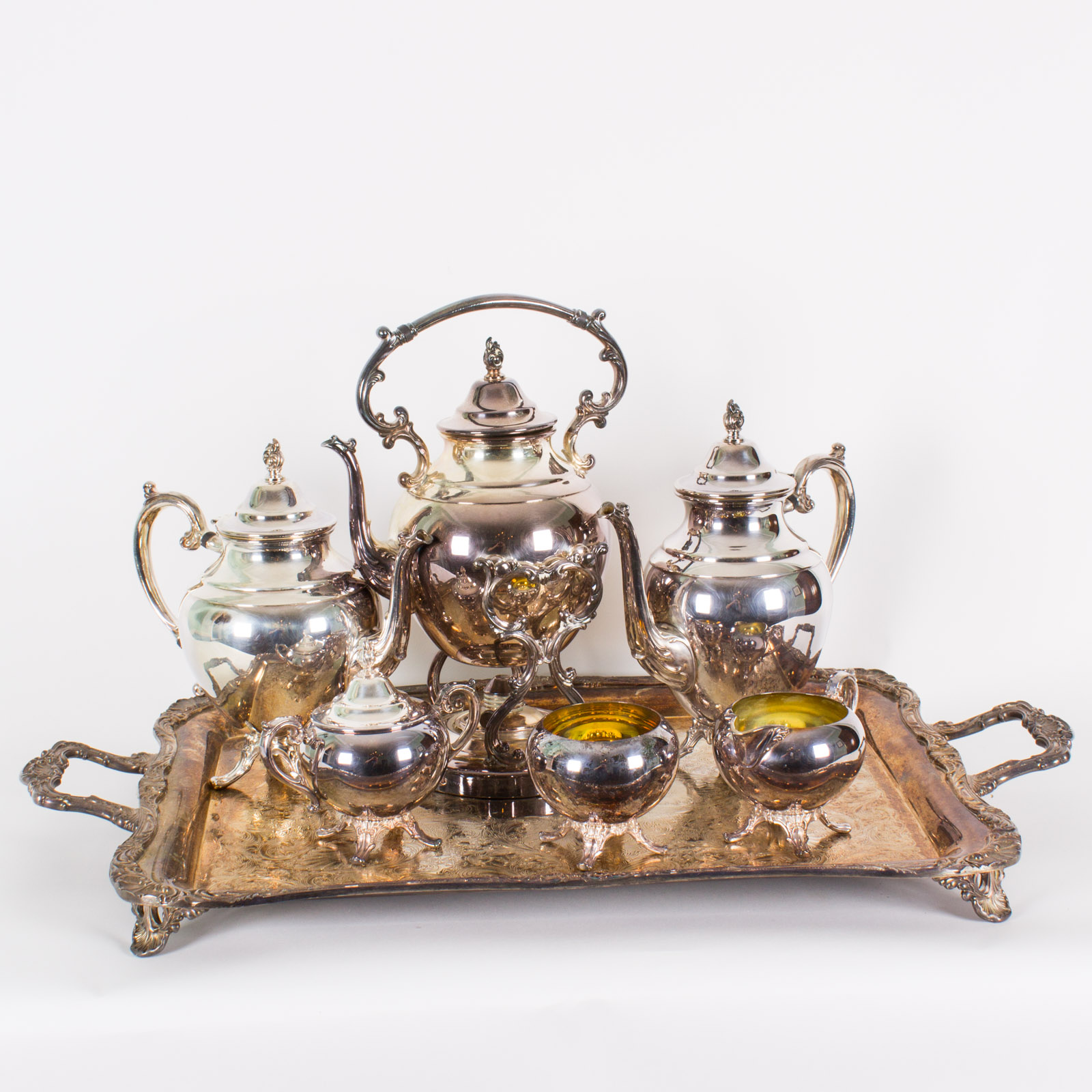 WM Rogers Silver Plate Tea Service Set and a Silver Plate Tray