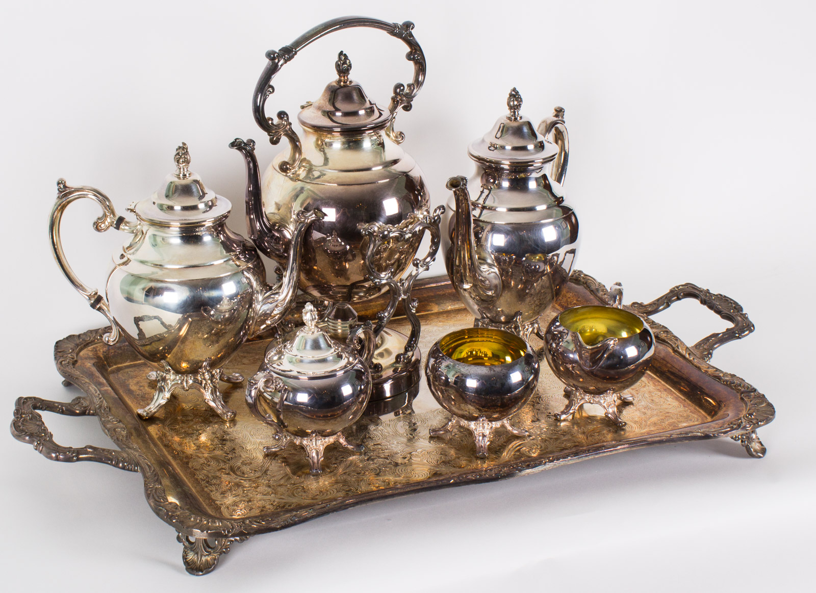 WM Rogers Silver Plate Tea Service Set and a Silver Plate Tray