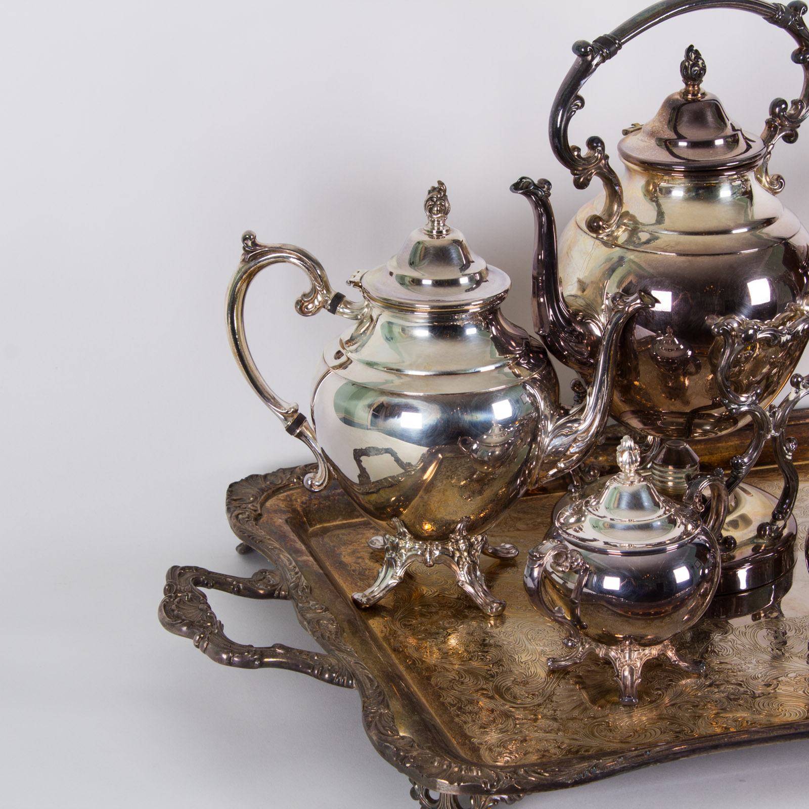 WM Rogers Silver Plate Tea Service Set and a Silver Plate Tray