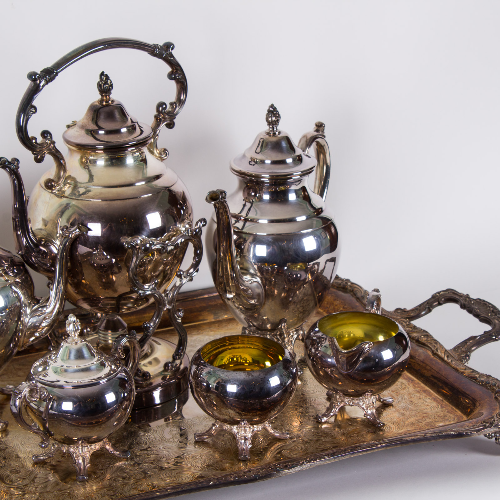 WM Rogers Silver Plate Tea Service Set and a Silver Plate Tray