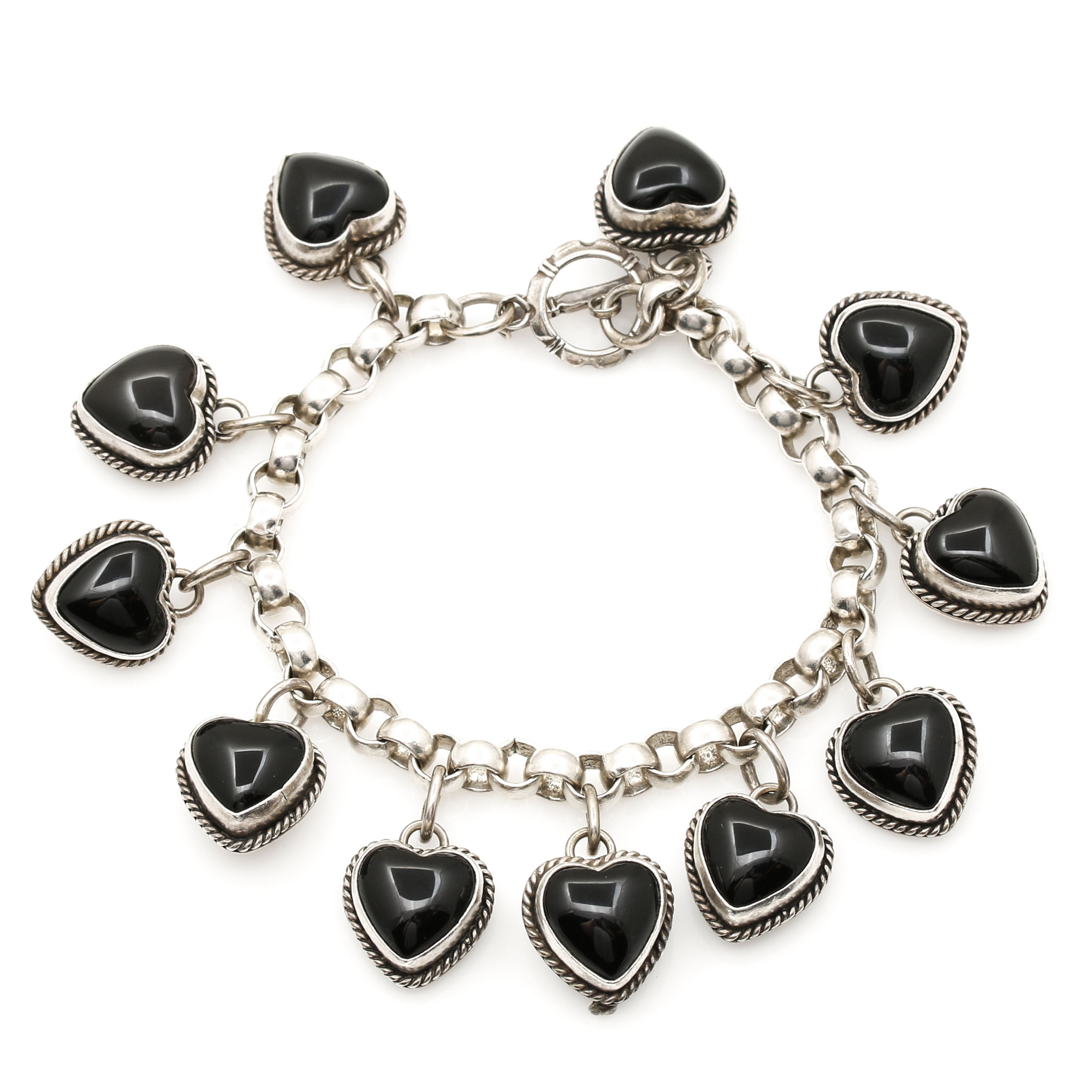 Sterling Silver Black Onyx Charm Bracelet