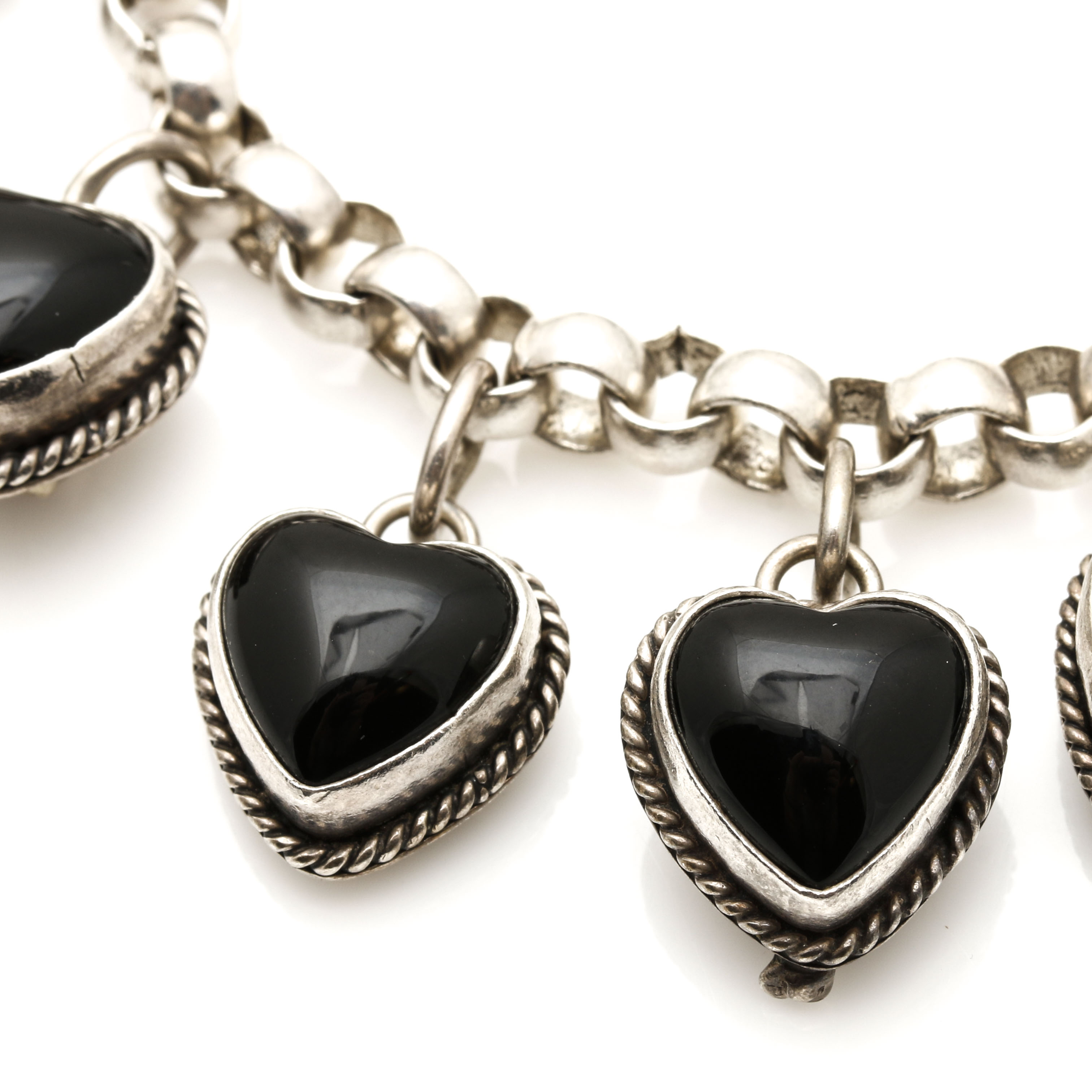 Sterling Silver Black Onyx Charm Bracelet