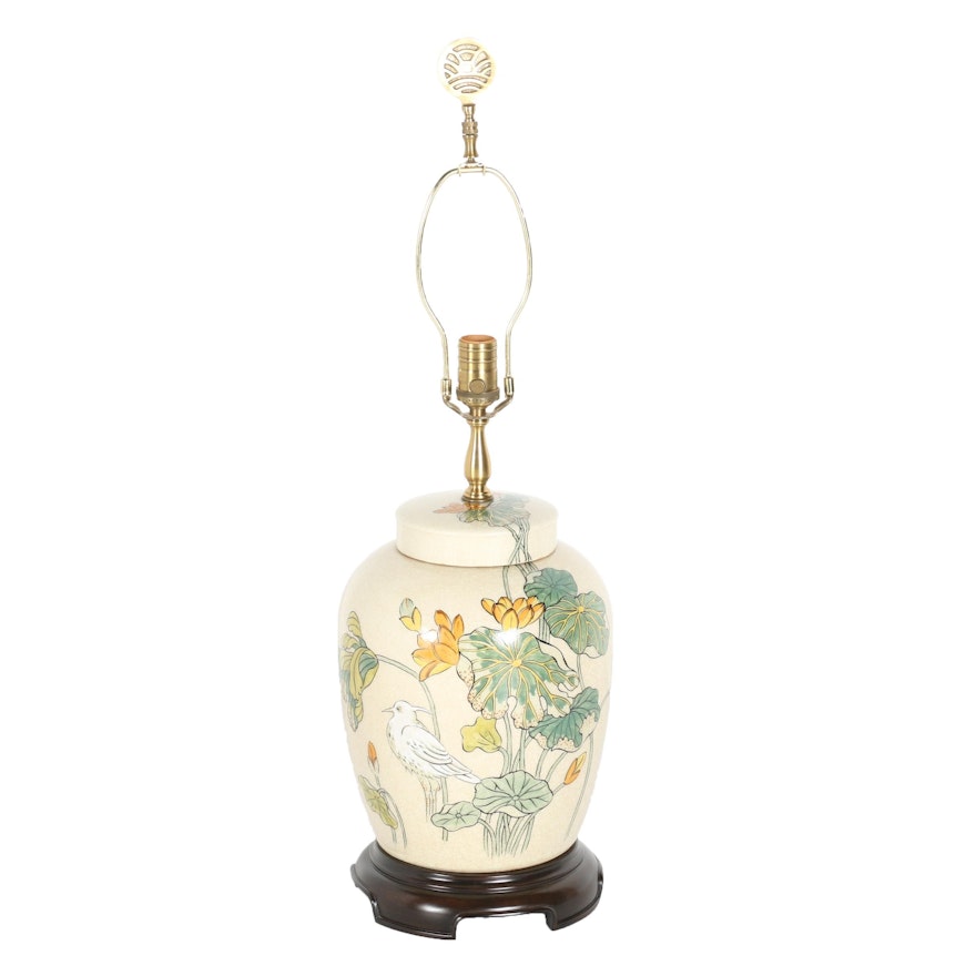 Hand-Painted Chinese Ceramic Floral Lamp