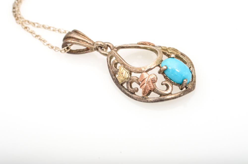 Sterling Silver and Synthetic Turquoise Necklace