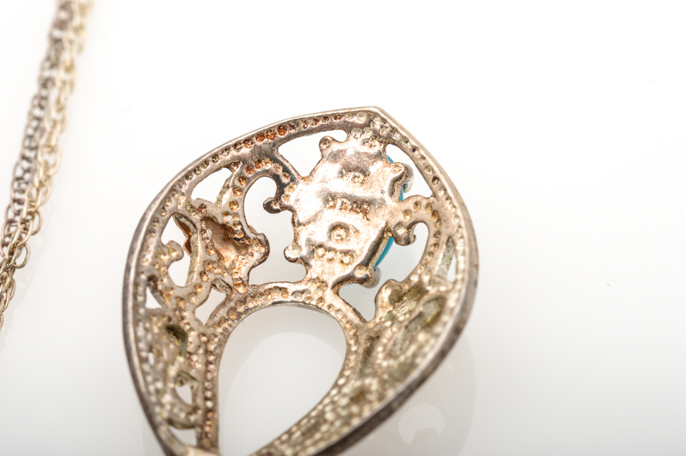 Sterling Silver and Synthetic Turquoise Necklace