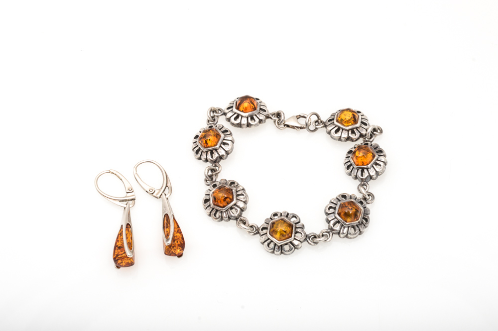 Sterling Silver And Natural Amber Set
