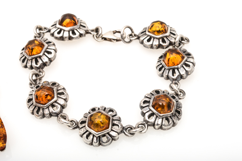 Sterling Silver And Natural Amber Set