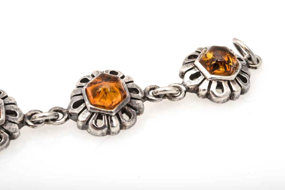 Sterling Silver And Natural Amber Set