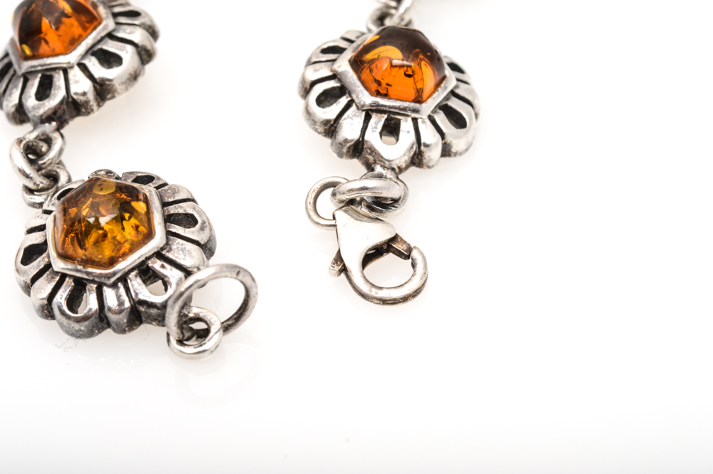 Sterling Silver And Natural Amber Set