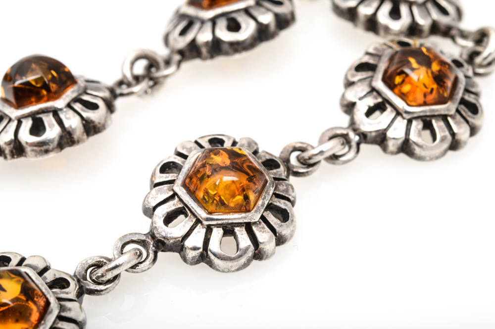 Sterling Silver And Natural Amber Set